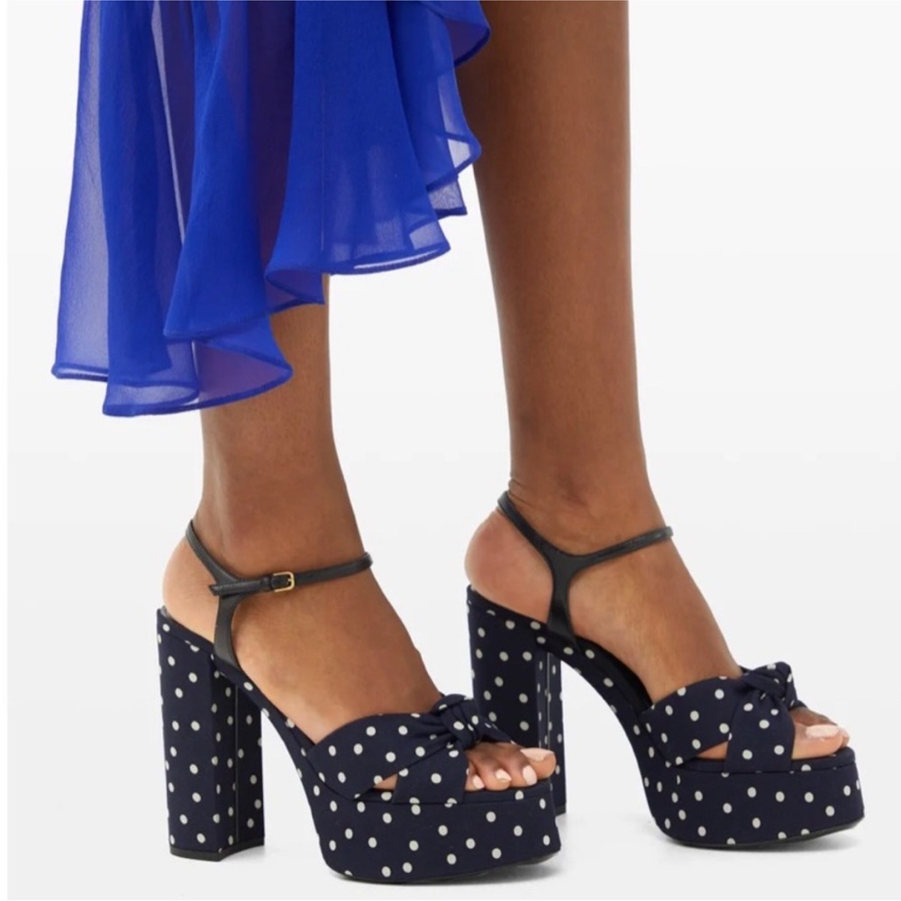 Saint Laurent Bianca Polka Dot Sandals in Navy
